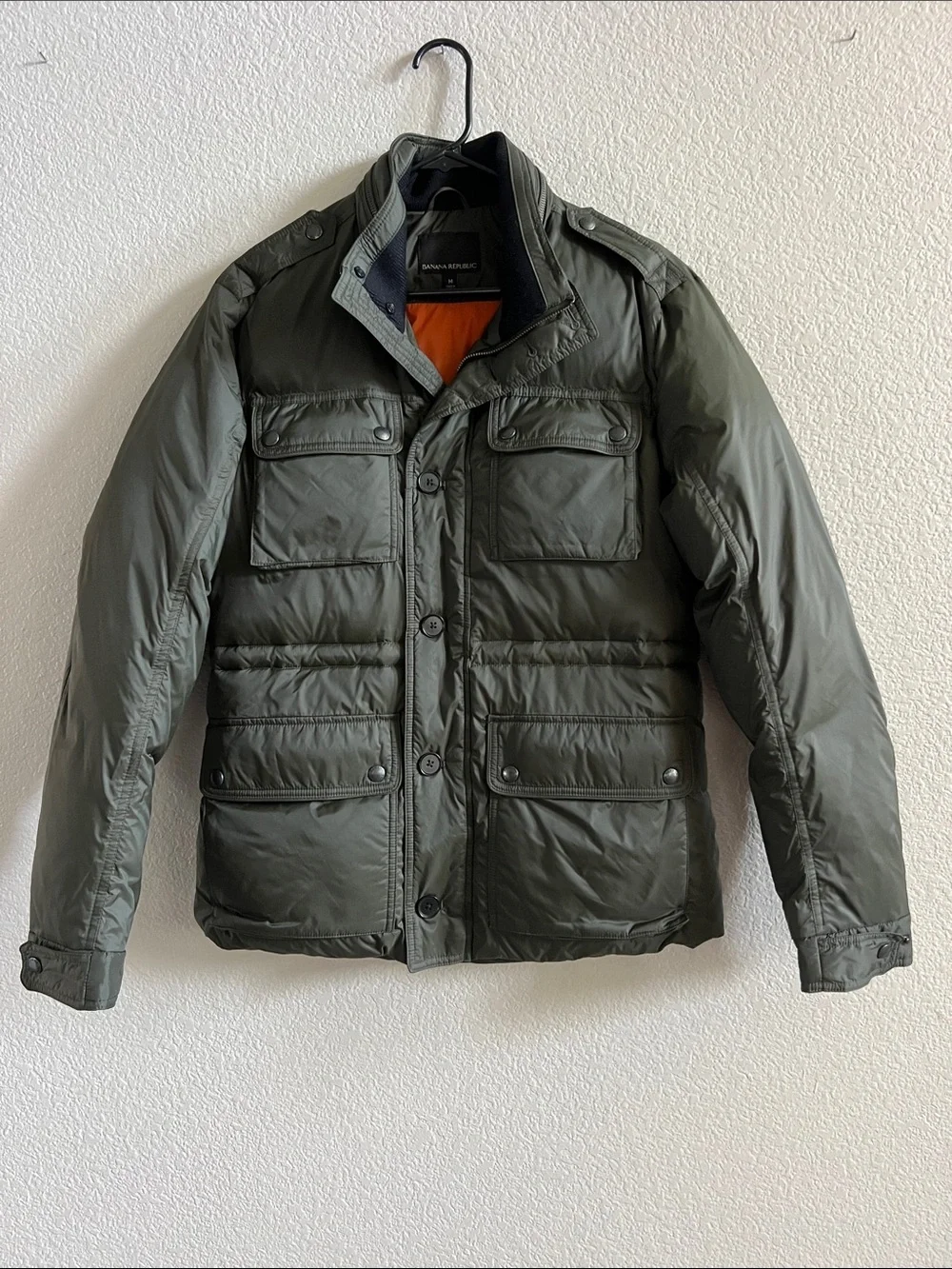Banana Republic Olive Green Military Field Jacket/Puffer Orange Lining Size M